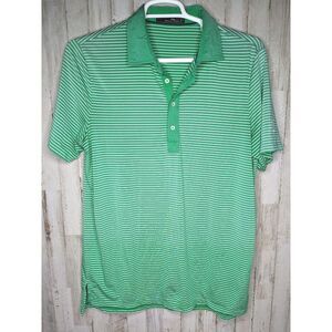 Ralph Lauren RLX Polo Shirt Mens‎ Large Green Striped Short Sleeve Logo Golf